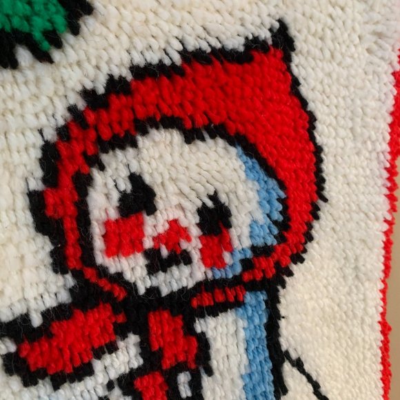 VTG Snowman Couple Latch Hook Rug Wall Hanging Christmas Hand Crafted 70s - Picture 3 of 5